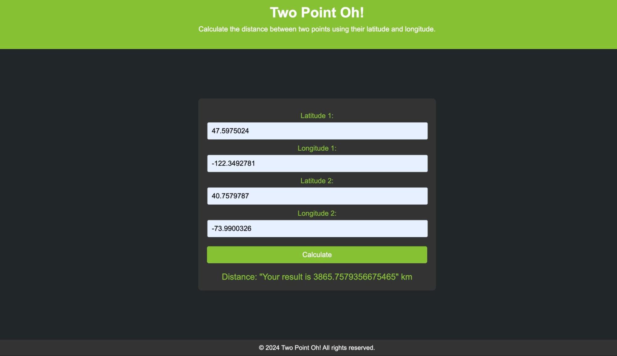 final look of the distance calculator application